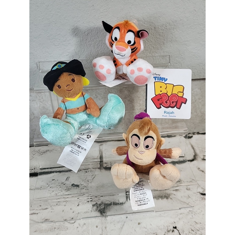 Disney Aladdin Jasmine Rajah Abu Tiny Big Feet‎ 3¾" Plush Lot Of 3